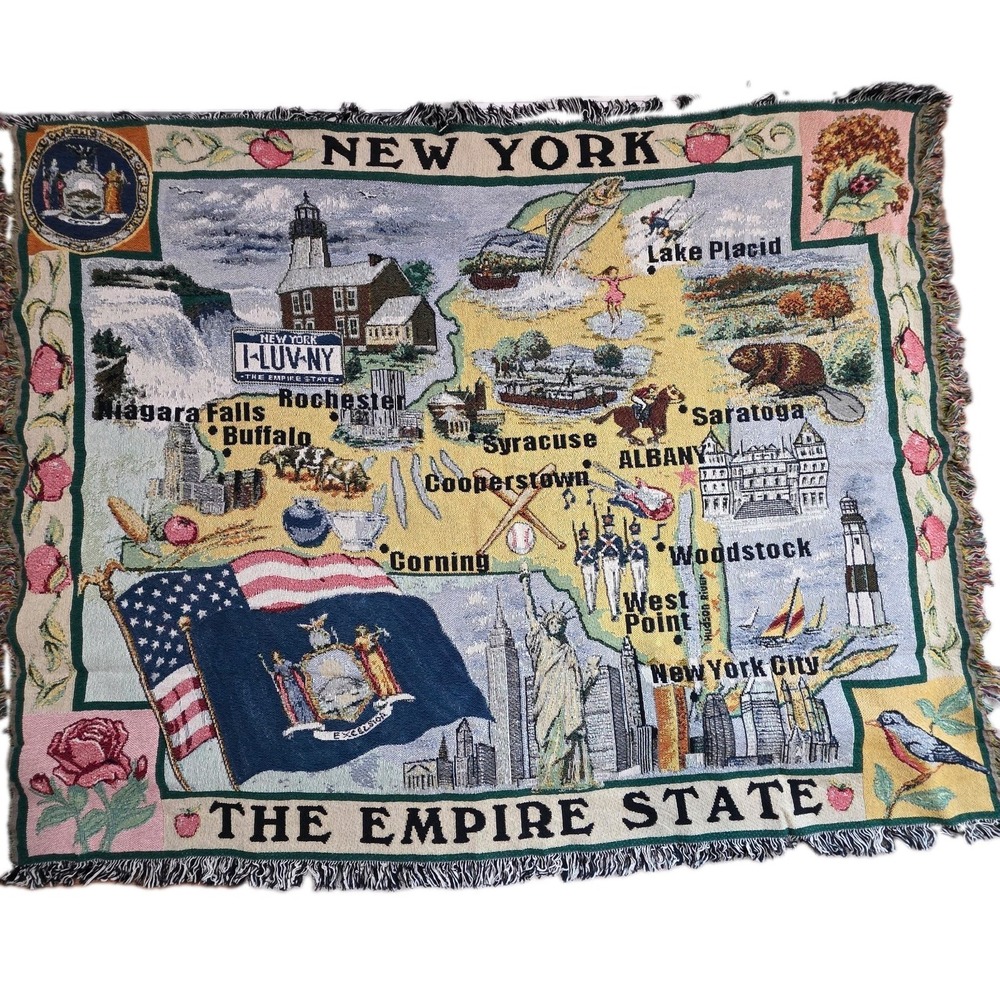 Vintage New York State Tapestry Throw Blanket Danbury Mint U.S.A. Gift